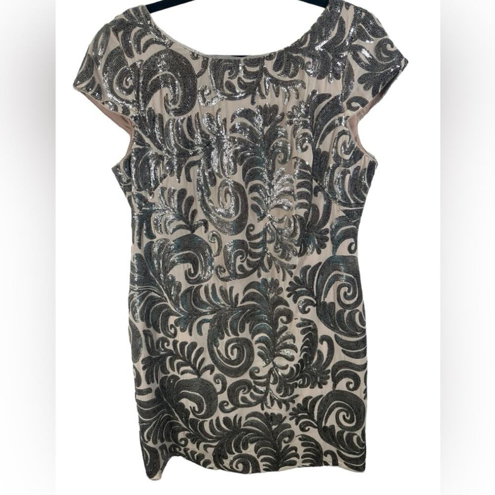 Adrianna Papell Cap Sleeve Sequined Pattern‎ Chiffon Cocktail Dress Size 14